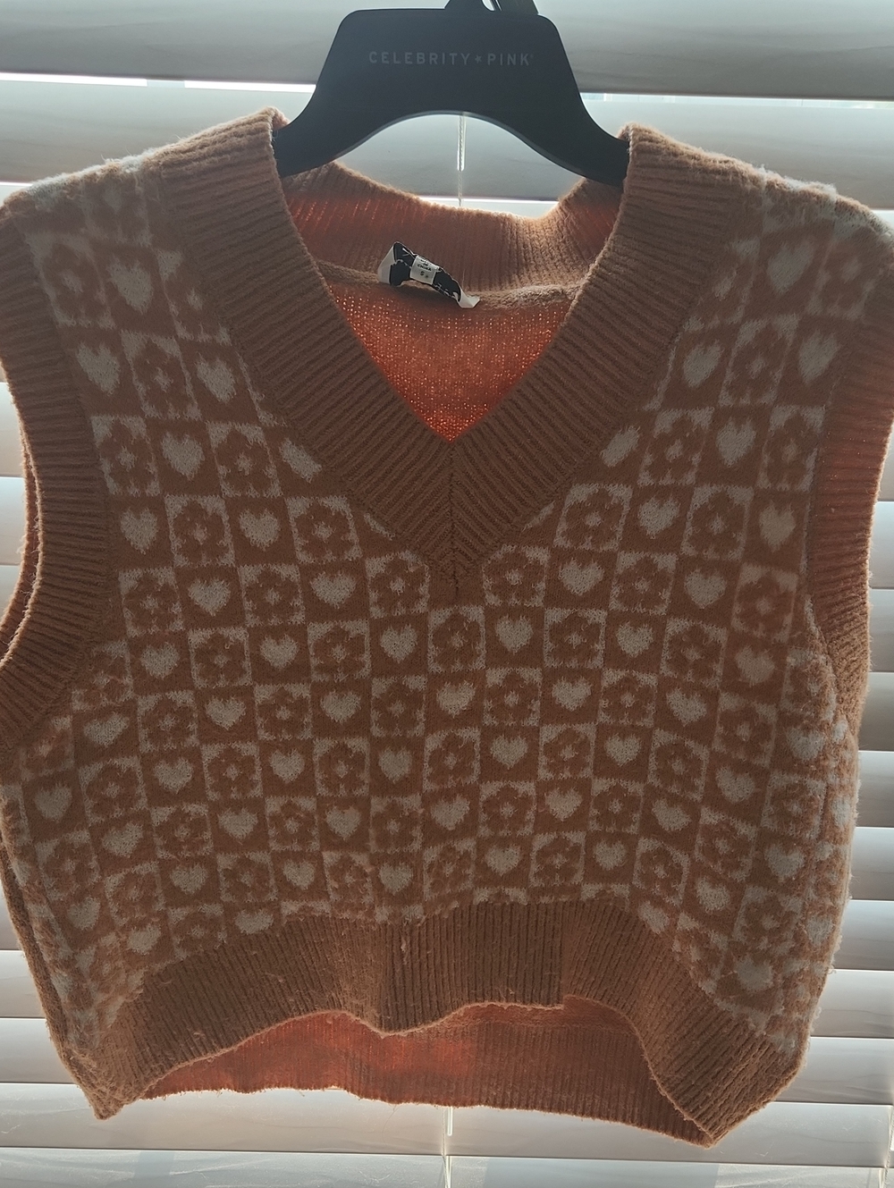 Celebrity Pink Peach Heart-Check V-Neck Sweater Vest